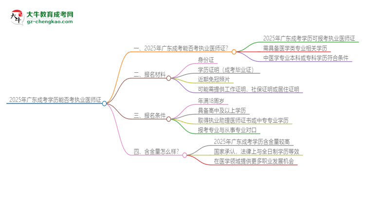 2025年廣東成考學(xué)歷也能考執(zhí)業(yè)醫(yī)師證嗎？思維導(dǎo)圖