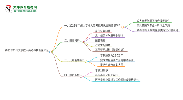 2025年廣州大學(xué)的成人高考學(xué)歷能報(bào)考執(zhí)業(yè)醫(yī)師證嗎？思維導(dǎo)圖