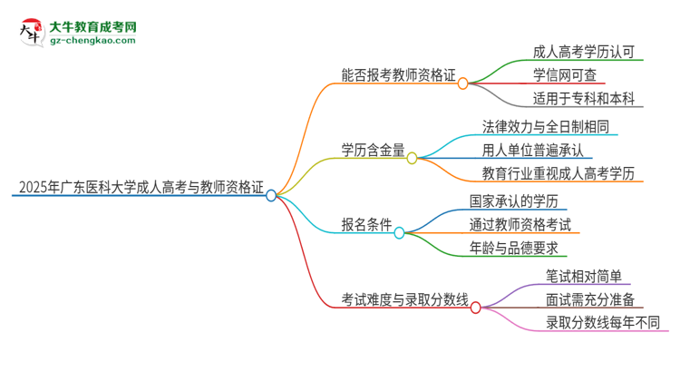 2025年廣東醫(yī)科大學成人高考能考教資嗎？思維導圖