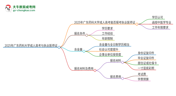 2025年廣東藥科大學(xué)的成人高考學(xué)歷能報(bào)考執(zhí)業(yè)醫(yī)師證嗎？思維導(dǎo)圖
