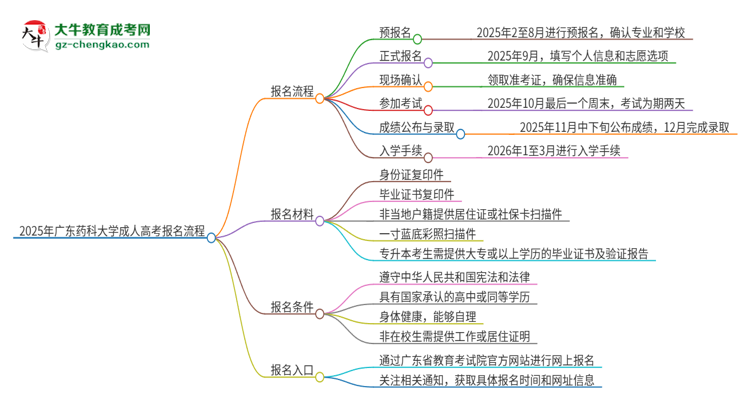 2025年廣東藥科大學成人高考報名流程是什么？思維導圖