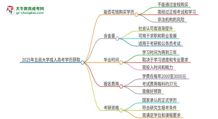 2025年五邑大學(xué)成人高考學(xué)歷能花錢買到！真的嗎？思維導(dǎo)圖