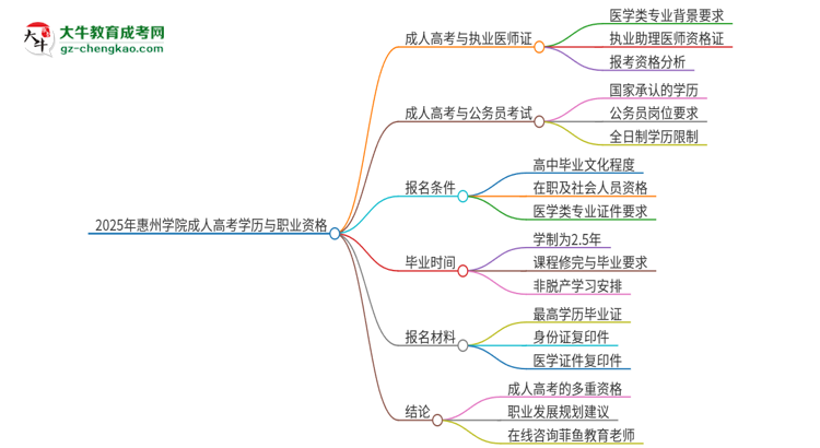 2025年惠州學院的成人高考學歷能報考執(zhí)業(yè)醫(yī)師證嗎？思維導圖