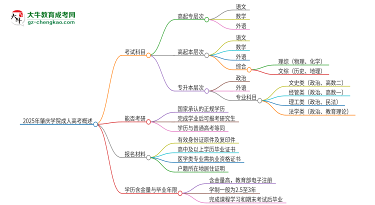 2025年肇慶學院成人高考入學考試考幾科？思維導圖