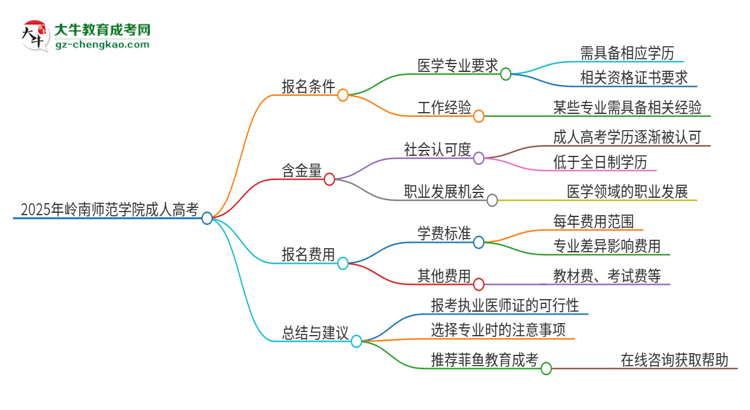 2025年嶺南師范學(xué)院的成人高考學(xué)歷能報(bào)考執(zhí)業(yè)醫(yī)師證嗎？思維導(dǎo)圖