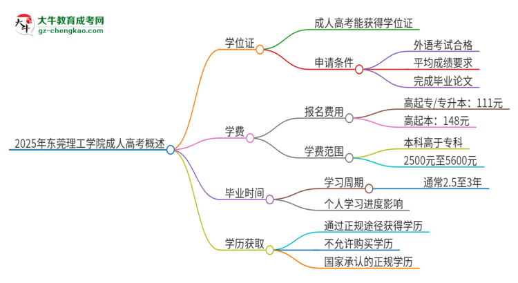 2025年東莞理工學(xué)院成人高考能拿到學(xué)位證嗎？思維導(dǎo)圖