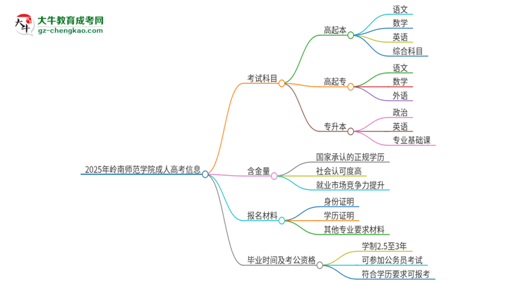 2025年嶺南師范學(xué)院成人高考入學(xué)考試考幾科？思維導(dǎo)圖