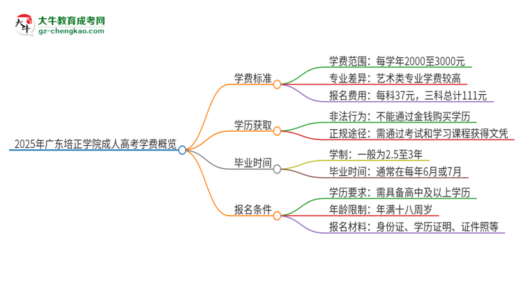2025年廣東培正學(xué)院成人高考一年學(xué)費(fèi)要多少？思維導(dǎo)圖
