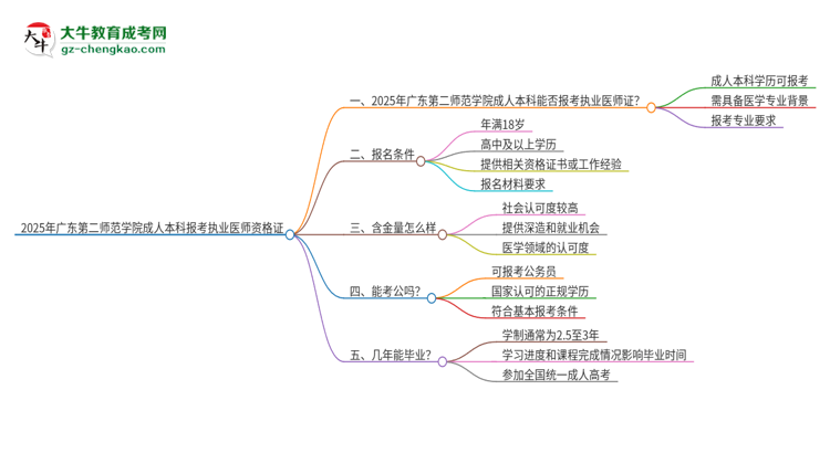 2025年廣東第二師范學(xué)院成人本科可否報(bào)考執(zhí)業(yè)醫(yī)師資格證？思維導(dǎo)圖