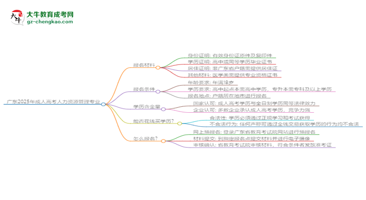 廣東2025年成人高考人力資源管理專業(yè)學歷能考公嗎？思維導圖