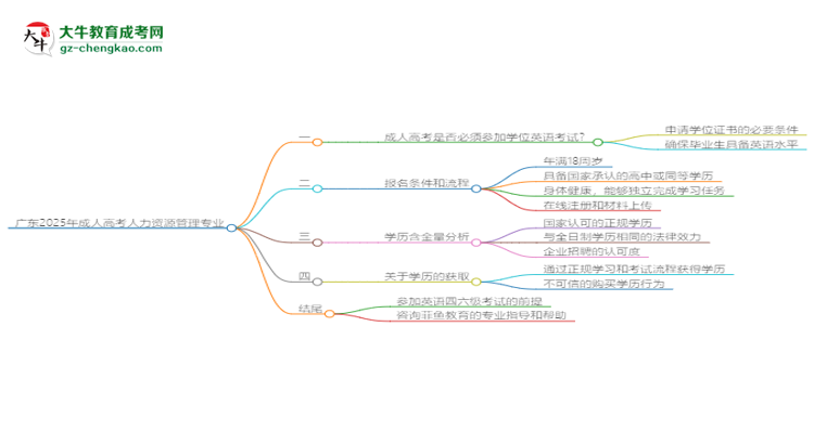 廣東2025年成人高考人力資源管理專業(yè)生可不可以考四六級(jí)？思維導(dǎo)圖
