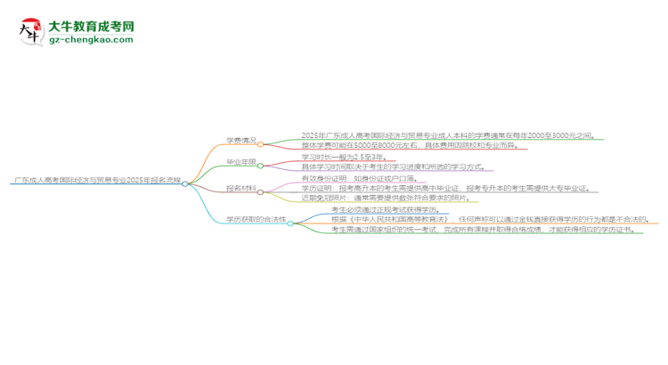 廣東成人高考國際經(jīng)濟與貿(mào)易專業(yè)2025年報名流程思維導圖