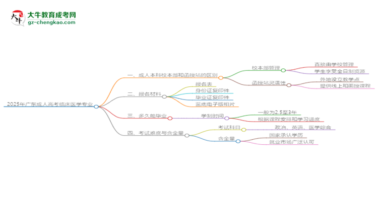2025年廣東成人高考臨床醫(yī)學專業(yè)學費標準最新公布思維導圖