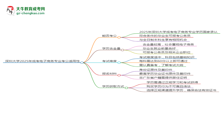 深圳大學2025年成考電子商務專業(yè)學歷能考公嗎？思維導圖