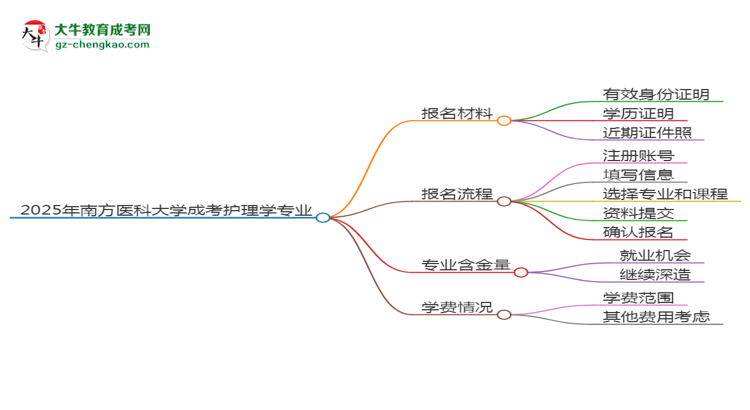 2025年南方醫(yī)科大學(xué)成考護(hù)理學(xué)專(zhuān)業(yè)報(bào)名材料需要什么？思維導(dǎo)圖