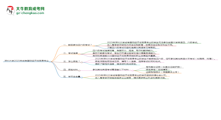 深圳大學(xué)2025年成考國(guó)際經(jīng)濟(jì)與貿(mào)易專業(yè)生可不可以考四六級(jí)？思維導(dǎo)圖