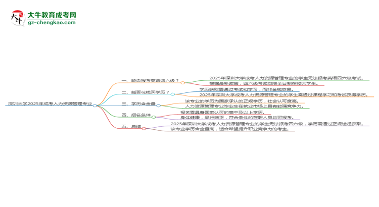 深圳大學(xué)2025年成考人力資源管理專業(yè)生可不可以考四六級？思維導(dǎo)圖