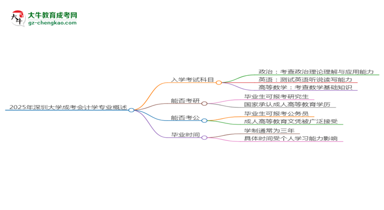 2025年深圳大學(xué)成考會(huì)計(jì)學(xué)專業(yè)入學(xué)考試科目有哪些？思維導(dǎo)圖