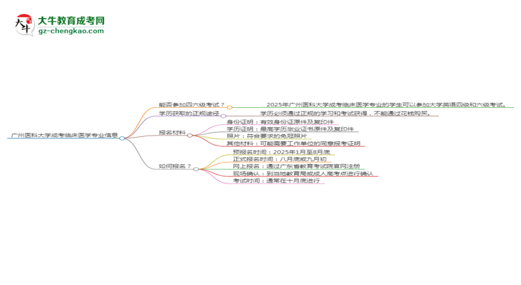 廣州醫(yī)科大學(xué)2025年成考臨床醫(yī)學(xué)專(zhuān)業(yè)生可不可以考四六級(jí)？思維導(dǎo)圖