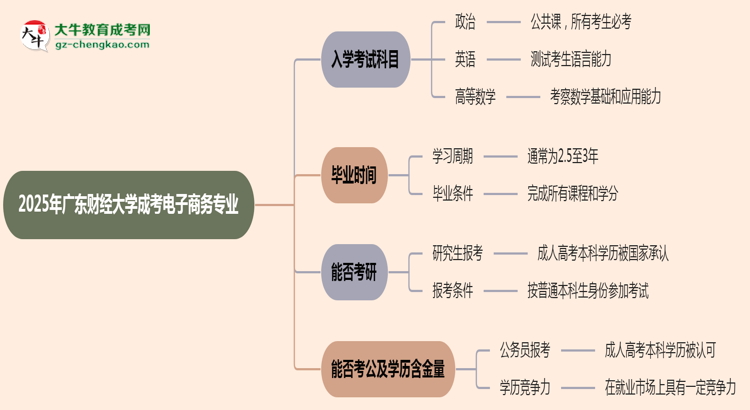 2025年廣東財(cái)經(jīng)大學(xué)成考電子商務(wù)專業(yè)入學(xué)考試科目有哪些？思維導(dǎo)圖