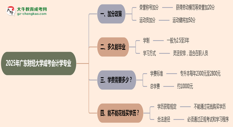 2025年廣東財(cái)經(jīng)大學(xué)成考會(huì)計(jì)學(xué)專(zhuān)業(yè)最新加分政策及條件思維導(dǎo)圖
