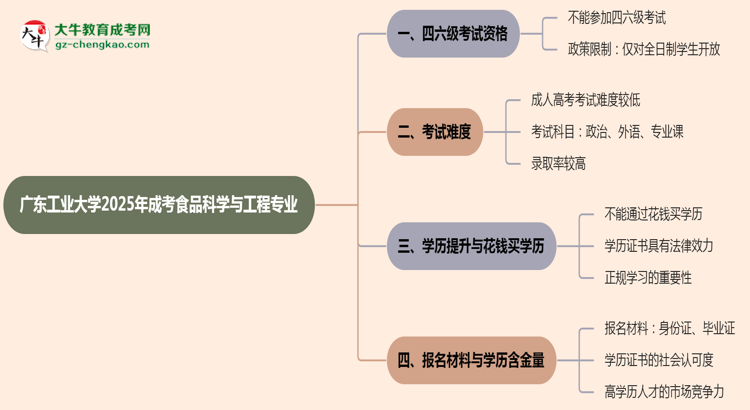 廣東工業(yè)大學(xué)2025年成考食品科學(xué)與工程專業(yè)生可不可以考四六級(jí)？思維導(dǎo)圖