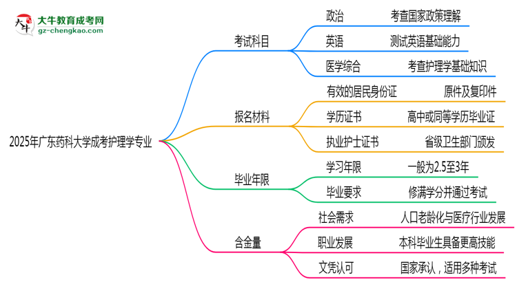 2025年廣東藥科大學(xué)成考護(hù)理學(xué)專業(yè)入學(xué)考試科目有哪些？思維導(dǎo)圖