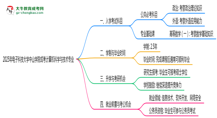 2025年電子科技大學中山學院成考計算機科學與技術(shù)專業(yè)入學考試科目有哪些？思維導圖