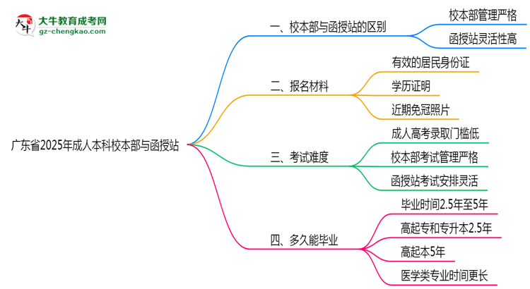 廣東省2025年成人本科校本部和函授站哪個(gè)更好？思維導(dǎo)圖