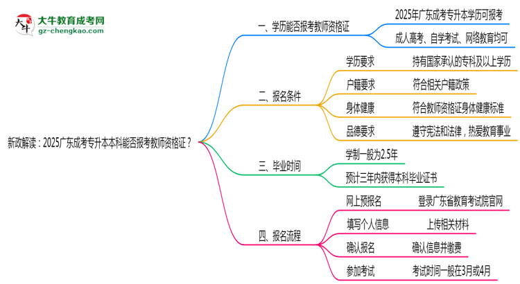 新政解讀：2025廣東成考專升本本科能否報(bào)考教師資格證？思維導(dǎo)圖