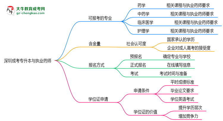 深圳成考專升本哪些專業(yè)可考執(zhí)業(yè)藥師？2025年報(bào)考條件思維導(dǎo)圖