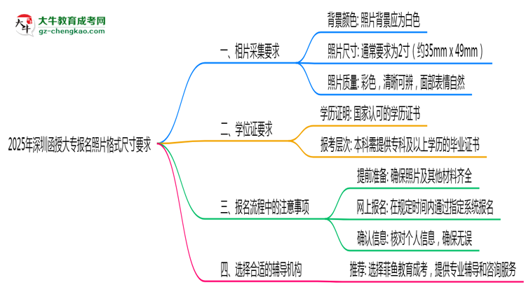 2025年深圳函授大專(zhuān)報(bào)名照片格式尺寸要求詳解思維導(dǎo)圖