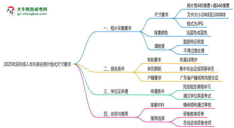 2025年深圳成人本科報名照片格式尺寸要求詳解思維導圖