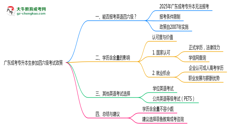 廣東成考專升本生參加四六級考試2025政策思維導(dǎo)圖